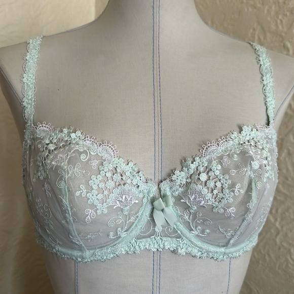 Simone Perele Wish Sheer Lace Demi Bra Robin’s Egg Blue Bridal Lingerie 34B Rare - Picture 1 of 13